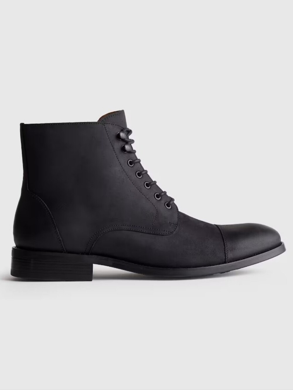 Quince Crafted Leather Cap Toe Lace-up Boot - Matte Black